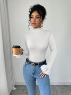 Women's Elegant Bell-Bottom Monochromatic T-Shirt, Autumn