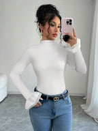 Women's Elegant Bell-Bottom Monochromatic T-Shirt, Autumn