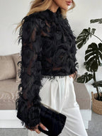 Women's Elegant Long Sleeve Black Velvet Shirt