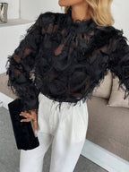 Women's Elegant Long Sleeve Black Velvet Shirt