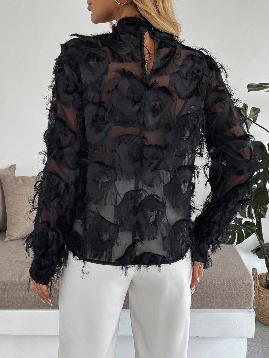 Women's Elegant Long Sleeve Black Velvet Shirt