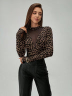 Women's Tiger Print Sheer Mesh Pajamas with Long Sleeves and Fingerholes