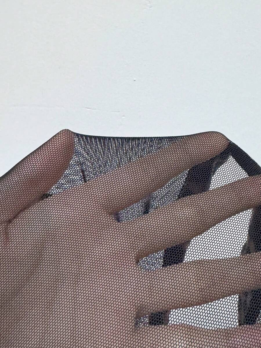 Women's Tiger Print Sheer Mesh Pajamas with Long Sleeves and Fingerholes