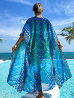 Women's Printed Kimono Cardigan With Batwing Sleeve Carnival - All About Eg