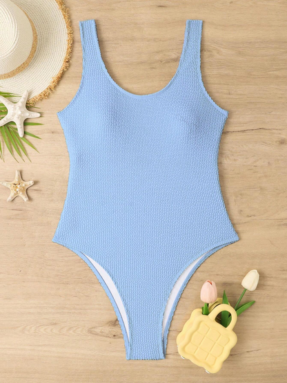 Candy-Colored Wrinkle Fabric Wave Stripe Women's One-Piece Swimsuit, Fluorescent, Triangle Tight Jumpsuit - All About Eg
