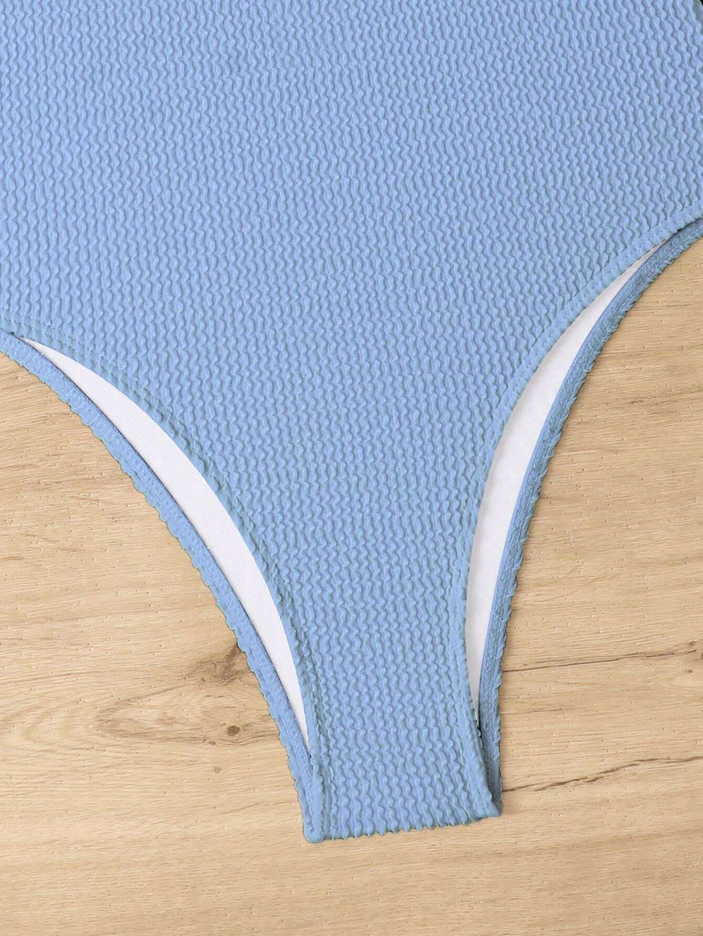 Candy-Colored Wrinkle Fabric Wave Stripe Women's One-Piece Swimsuit, Fluorescent, Triangle Tight Jumpsuit - All About Eg