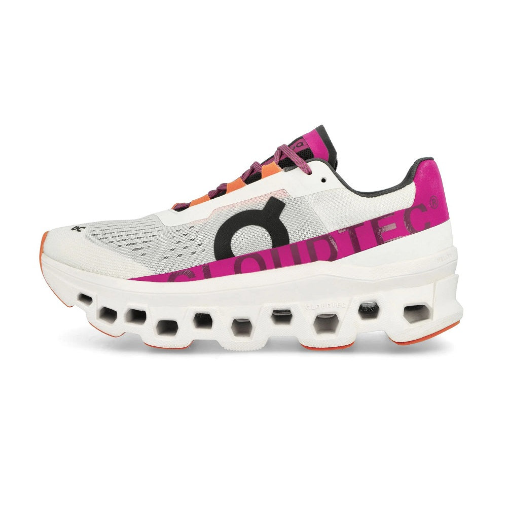 On Running Cloud Monster Shoes, White with Pink and Orange