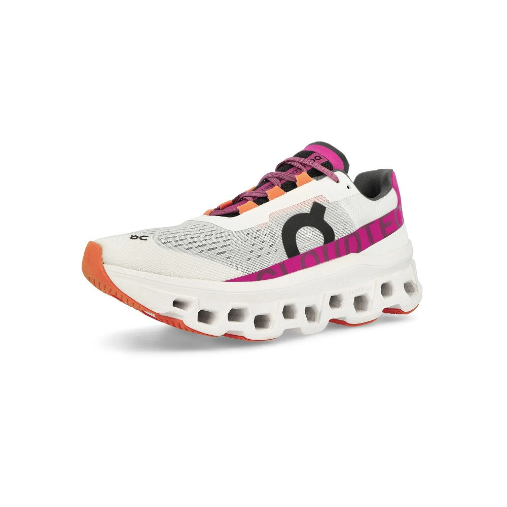 On Running Cloud Monster Shoes, White with Pink and Orange