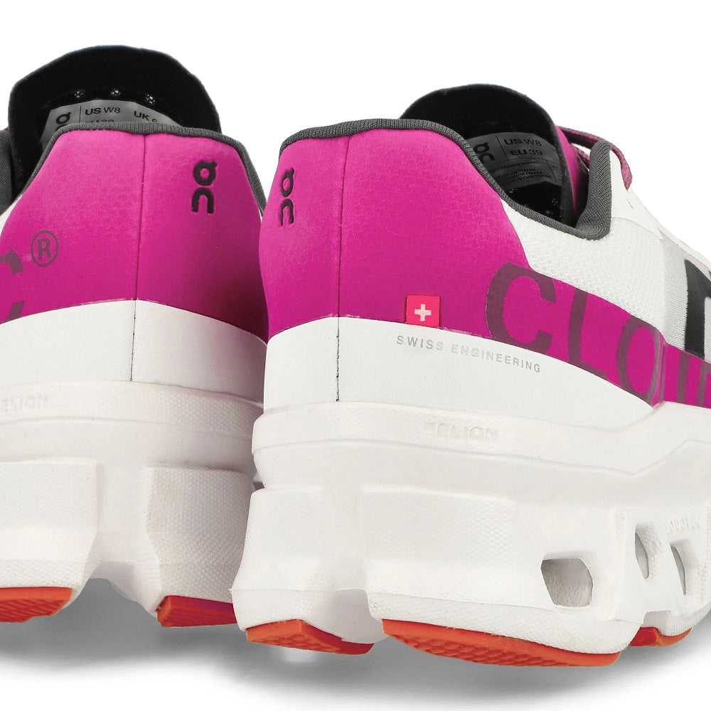 On Running Cloud Monster Shoes, White with Pink and Orange