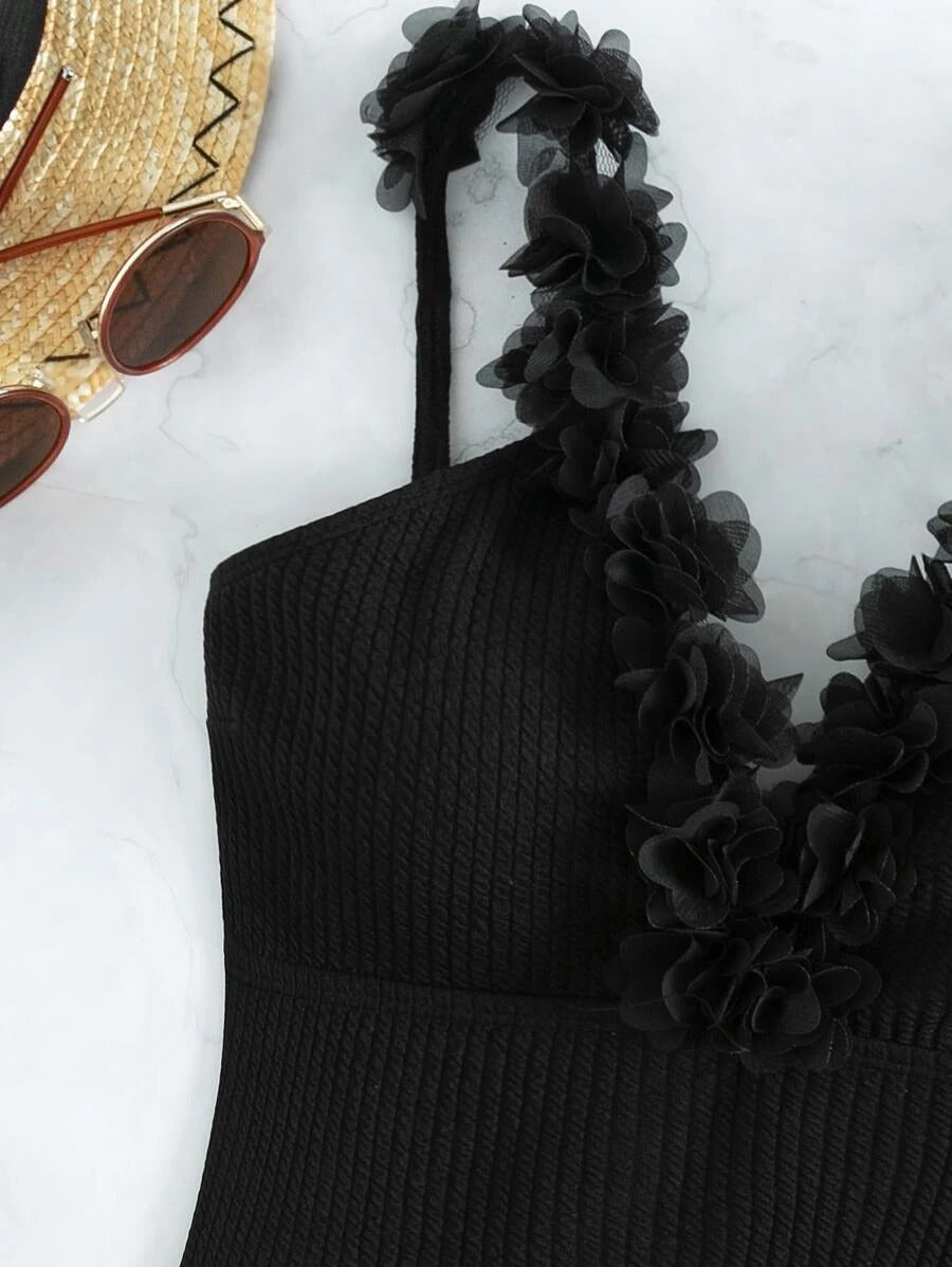 Ruffle Trim Contrast Mesh One Piece Swimsuit - All About Eg