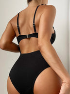 Ruffle Trim Contrast Mesh One Piece Swimsuit - All About Eg