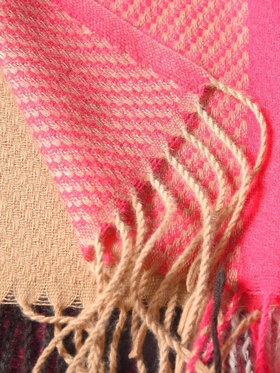 Color Block Fringe Trim Scarf - All About Eg