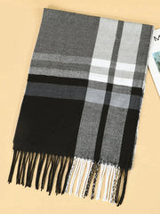 Fringe Hem Plaid Scarf - All About Eg