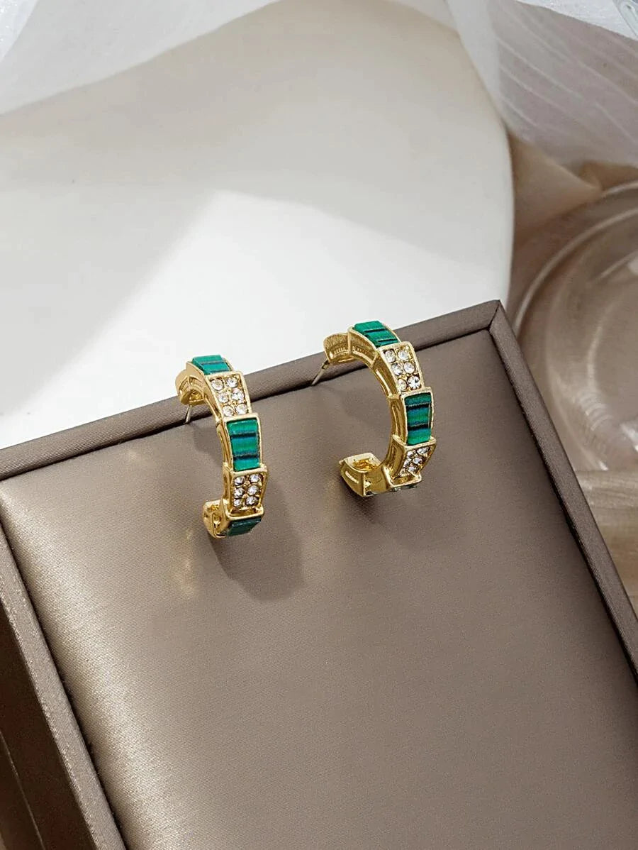 Rhinestone Decor Open Hoop Earrings - All About Eg