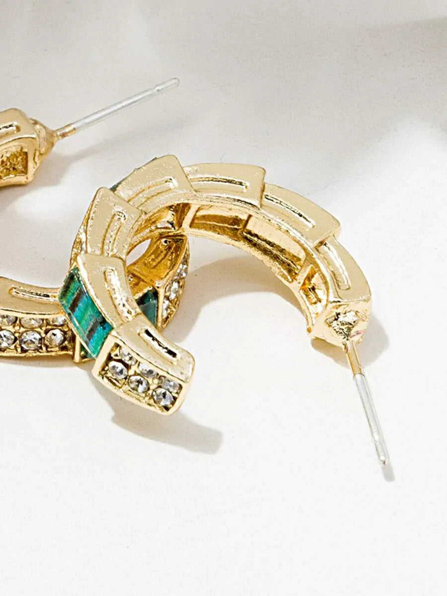 Rhinestone Decor Open Hoop Earrings - All About Eg