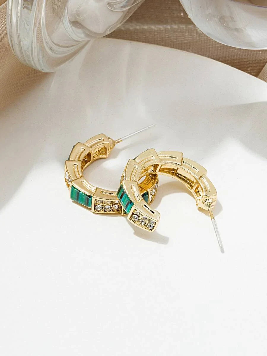 Rhinestone Decor Open Hoop Earrings - All About Eg