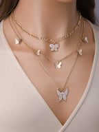 3pcs Rhinestone Butterfly Charm Necklace - All About Eg