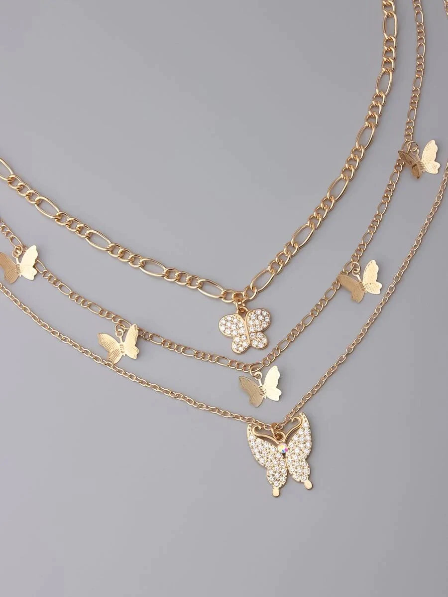 3pcs Rhinestone Butterfly Charm Necklace - All About Eg