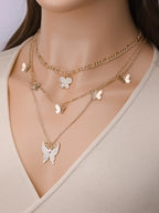 3pcs Rhinestone Butterfly Charm Necklace - All About Eg