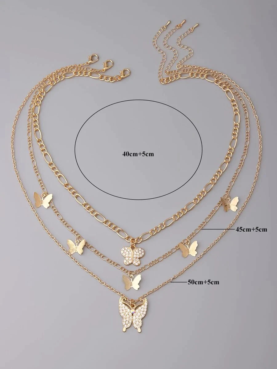 3pcs Rhinestone Butterfly Charm Necklace - All About Eg