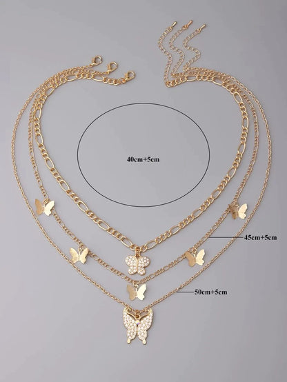 3pcs Rhinestone Butterfly Charm Necklace - All About Eg