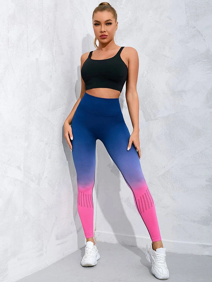 Workout Yoga Leggings, Color Gradient Butt Lift High-Waisted Sweat Absorption Fitness Leggings - All About Eg