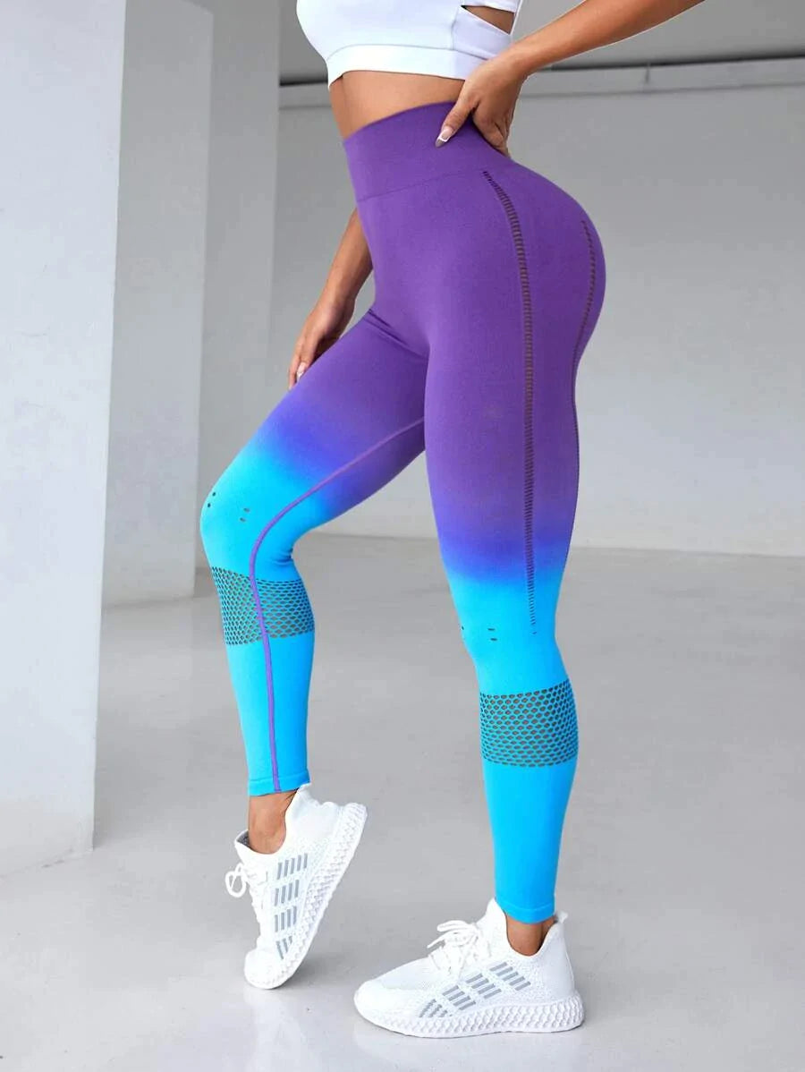 Seamless Sports Leggings Wide Waistband Gradient Colors - All About Eg