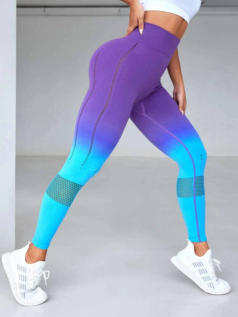 Seamless Sports Leggings Wide Waistband Gradient Colors - All About Eg