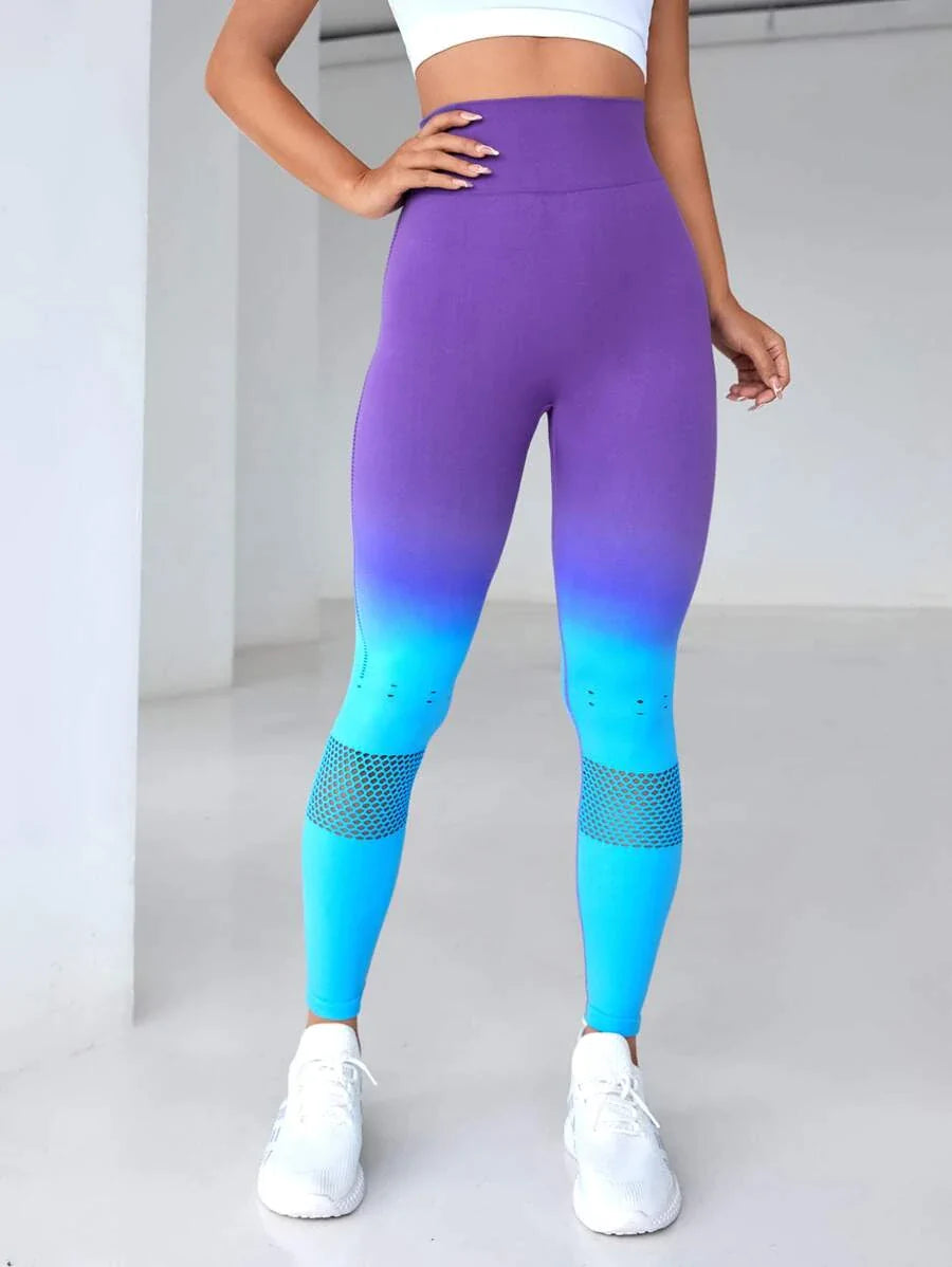 Seamless Sports Leggings Wide Waistband Gradient Colors - All About Eg