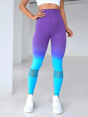 Seamless Sports Leggings Wide Waistband Gradient Colors - All About Eg