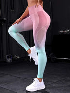 Seamless High Stretch Hollow Out Workout Tights Yoga Leggings with Wide Waistband - All About Eg