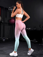 Seamless High Stretch Hollow Out Workout Tights Yoga Leggings with Wide Waistband - All About Eg