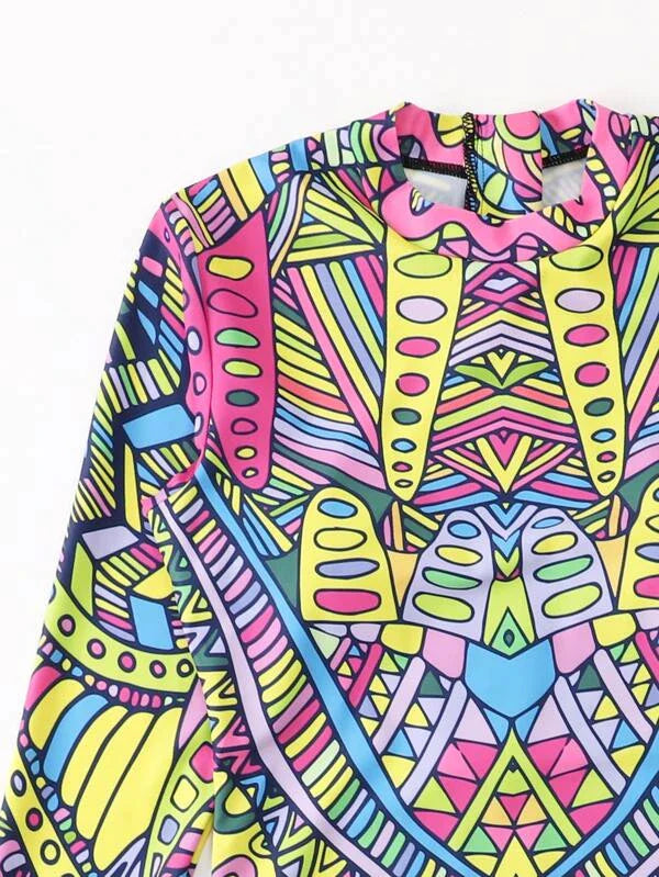 Allover Print Zip Back One Piece Swimsuit - All About Eg