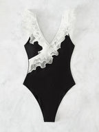 Colorblock Ruffle Trim One Piece Swimsuit - All About Eg