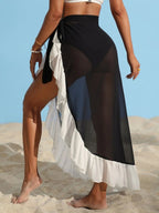 Colorblock Ruffle Hem Cover Up Skirt - All About Eg