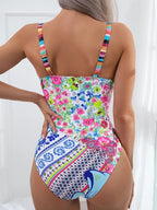 Floral Print Knot Front One Piece Swimsuit - All About Eg