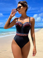 Contrast Sequin Tape Push Up One Piece Swimsuit - All About Eg