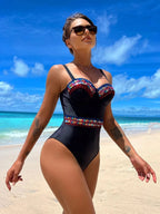 Contrast Sequin Tape Push Up One Piece Swimsuit - All About Eg