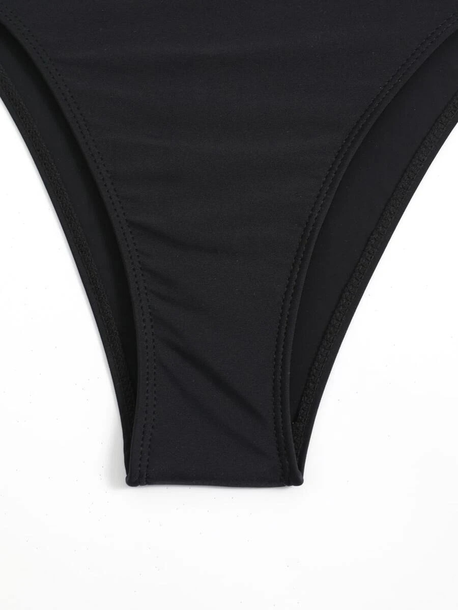 Contrast Sequin Tape Push Up One Piece Swimsuit - All About Eg