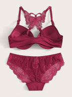 Floral Lace Cutout Crochet Lingerie Set - All About Eg