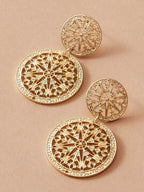 1pair Metallic Hollow Out Floral Drop Earrings - All About Eg