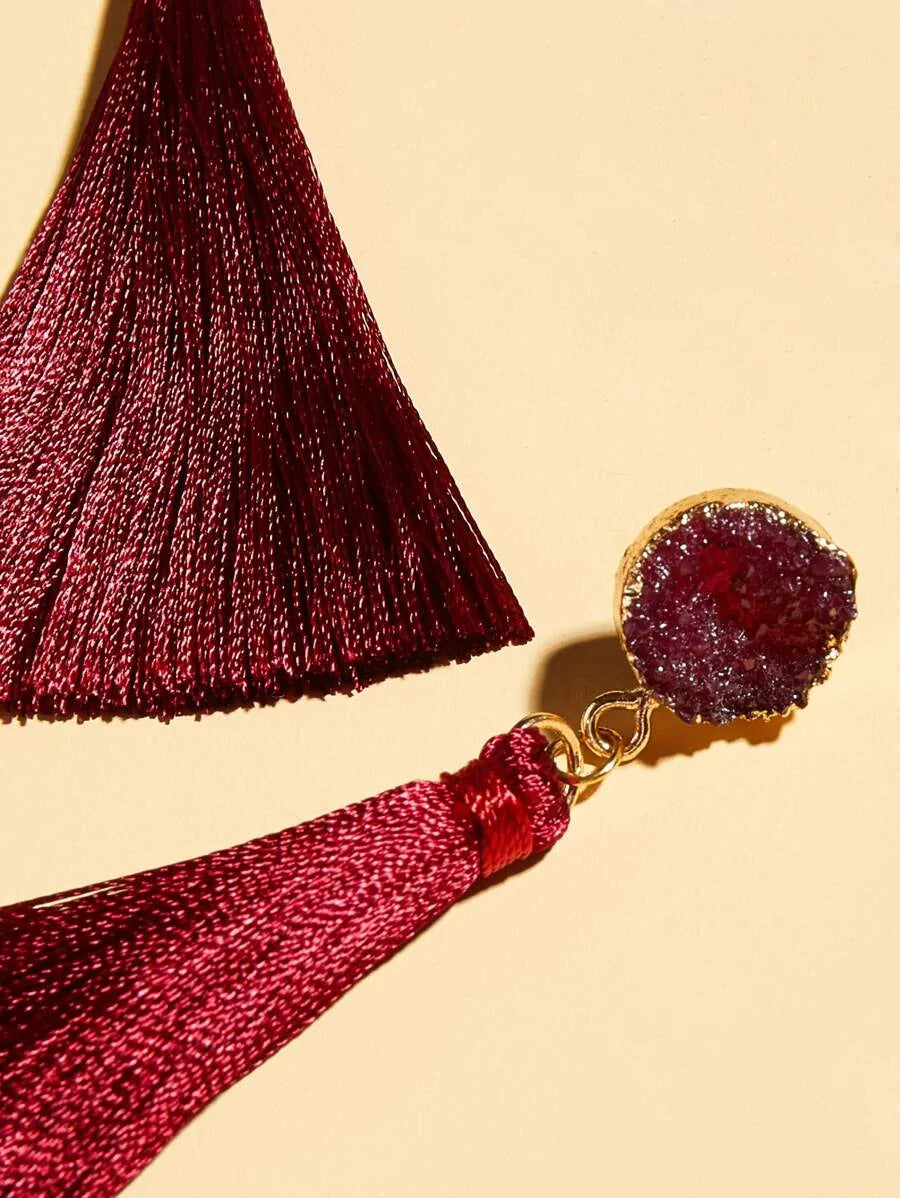 1 pair Tassel Charm Drop Earrings - All About Eg