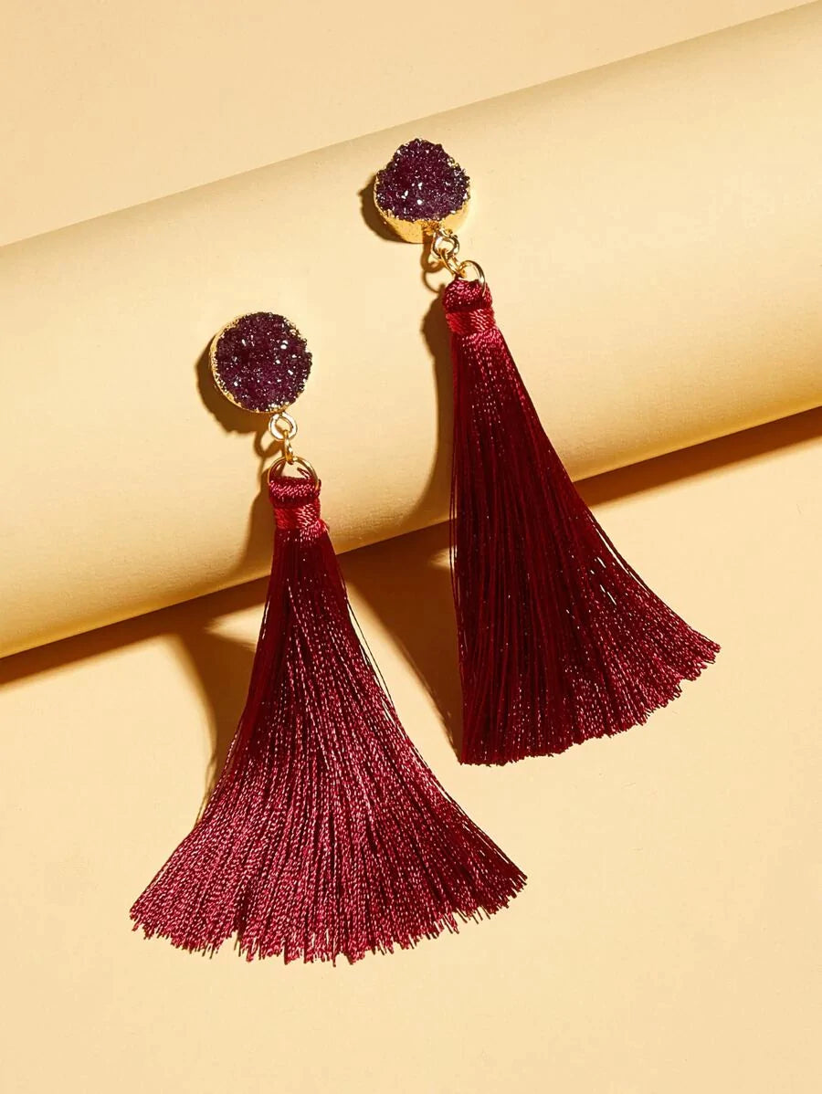 1 pair Tassel Charm Drop Earrings - All About Eg