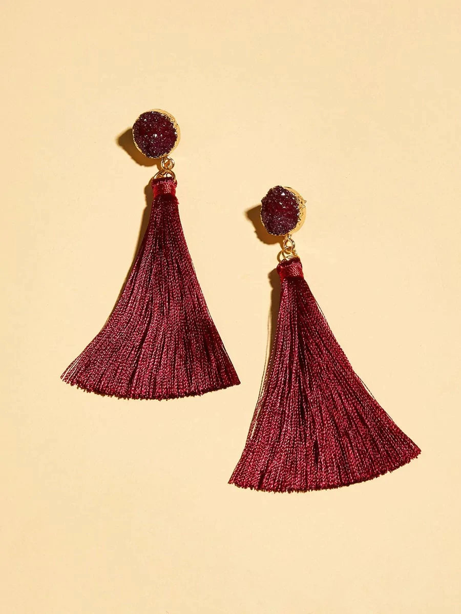 1 pair Tassel Charm Drop Earrings - All About Eg