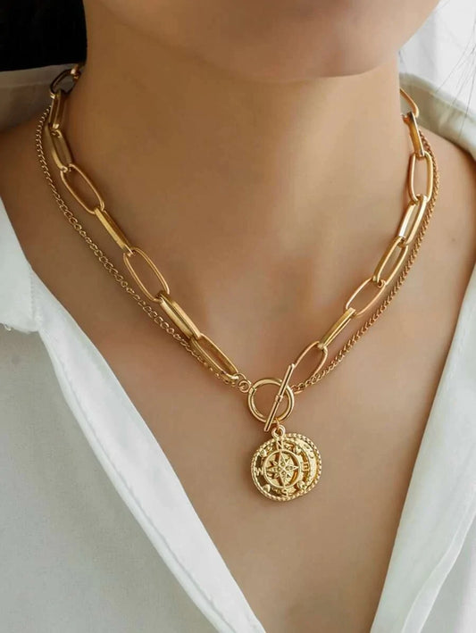 Hollow Out Layered Chain Necklace - All About Eg