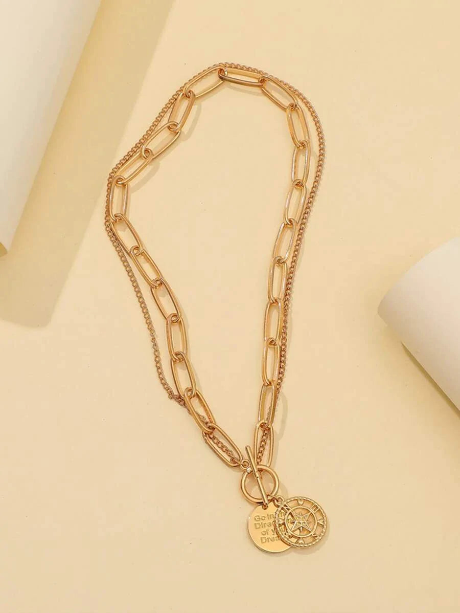 Hollow Out Layered Chain Necklace - All About Eg