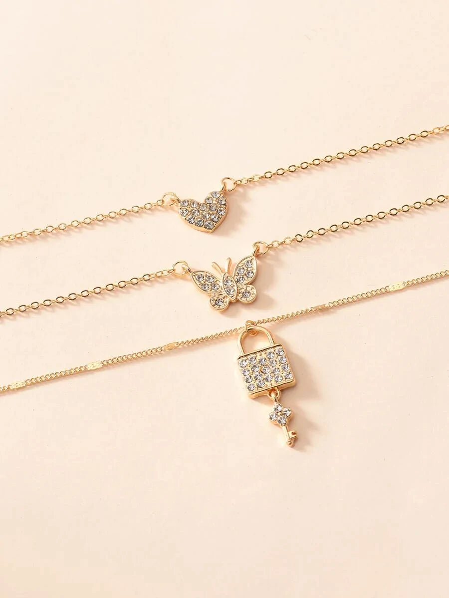 Rhinestone Heart Layered Necklace - All About Eg