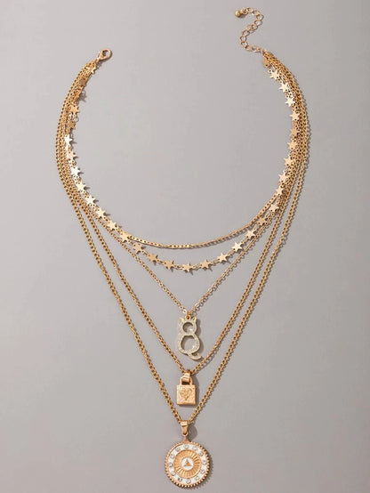 Lock & Cat Charm Layered Necklace - All About Eg