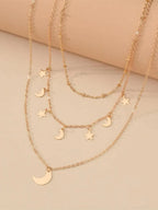 Moon & Star Charm Layered Necklace - All About Eg