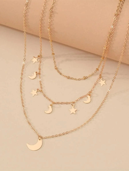 Moon & Star Charm Layered Necklace - All About Eg